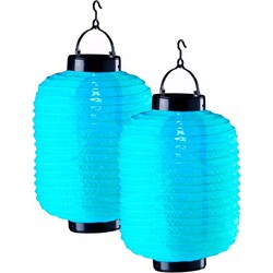 3x lampionnen op zonne energie blauw - Lampionnen