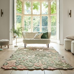 Laagpolig Wollen Vloerkleed Bryony Shaped - Floral Groen - 200x290 cm