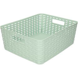 Plasticforte Opbergmand - Kastmand - rotan kunststof - mintgroen - 12 Liter - 30 x 37 x 13 cm - Opbergmanden