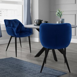 Eetkamerstoel set van 2 Grote ruitvormige quilting met rugleuning en armleuningen Donkerblauw Keukenstoel met microvezel fluwelen bekleding ML design