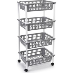 Lichtgrijze opberg trolley/roltafel met 4 manden 85 cm - Opberg trolley