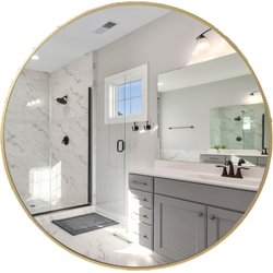 MISOU Spiegel - Rond - Goud - Glas - Wandspiegel - Spiegel badkamer - Diameter 55cm - Accessoires - Wanddecoratie - Miroir Mural
