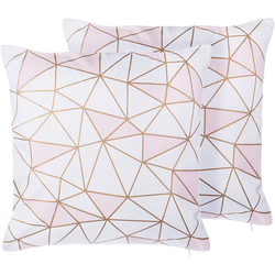 CLARKIA  - Sierkussen set van 2 - Wit/Roze - 45 x 45 cm - Katoen
