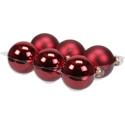 6x stuks glazen kerstballen rood 8 cm mat/glans - Kerstbal