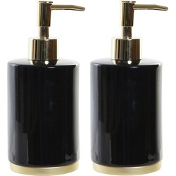 2x stuks zeeppompjes/zeepdispensers zwart en goudkleurig keramiek en metaal 350 ml - Zeeppompjes
