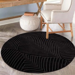 Rond Laagpolig vloerkleed - Junius Modern Zwart - 200 X 200 Rond CM