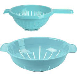 Plasticforte Keuken vergieten/zeef - set 2x - kunststof - blauw - dia 23 en 25 cm - Vergieten