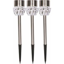Tuinverlichting LED solar Crystal - 3x stuks - zilveren - prikspot - Prikspotjes
