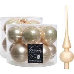 Glazen kerstballen pakket champagne glans/mat 32x stuks inclusief piek mat - Kerstbal