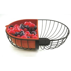 Fruitschaal/fruitmand metaal met inzetbakje zwart/rood 30 x 20 cm - Fruitschalen