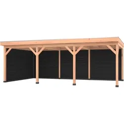 Douglas overkapping 750 x 400, met zwarte achterwand en zijwand, Westwood Comfort