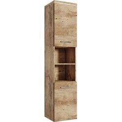 Badplaats Badkamerkast Paso 35 x 35 x 160 cm - Kastanje Eiken - Hangende Kolomkast met 2 Deuren