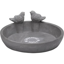 Vogelbad/voederschaal - grijs - cement - D24 x D8 x H9 cm - drinkschaal voor tuinvogels - Vogelvoederschalen