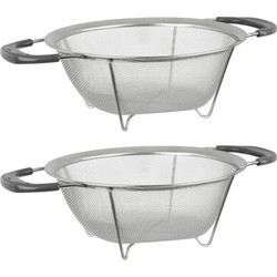 Secret de Gourmet Keuken vergiet/zeef - 2x - RVS - 22,5 x 9 cm - afgieten - Vergieten