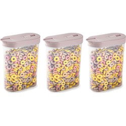 Plasticforte Voedselcontainer strooibus - 3x - lichtroze - inhoud 1 liter - kunststof - 15x7x19 cm - Voorraadpot