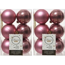 24x Kunststof kerstballen glanzend/mat oud roze 6 cm kerstboom versiering/decoratie - Kerstbal