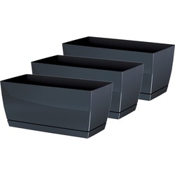 Set van 3x stuks plantenpotten/bloempotten kunststof glanzend antraciet grijs 40 x 19 x 18 cm - Plantenpotten