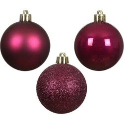 Decoris Mini kerstballen - 14x st - donkerroze - D3 cm - kunststof - Kerstbal