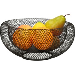 Metalen fruitmand/fruitschaal zwart rond 26 x 13 cm - Fruitschalen