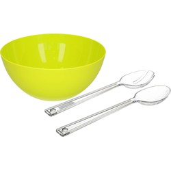 Salade serveer schaal - groen - kunststof - Dia 28 cm - met sla couvert/bestek - Serveerschalen