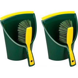 Buemag Stoffer en blik - 2x - voor buiten - 32 x 28 cm - groen/geel - kunststof - tuingereedschap - Stoffer en blik