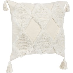 QUVIO Sierkussen gevuld met ruit patroon en franjes - 45 x 45 cm - beige