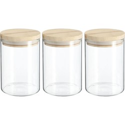 3x stuks voorraadbussen/voorraadpotten 0,6L glas met houten deksel - Voorraadpot