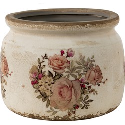 Clayre & Eef Bloempot  Ø 14x12 cm Roze Beige Keramiek Rond Bloemen Bloempot binnen