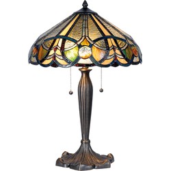 LumiLamp Tiffany Tafellamp  Ø 41x61 cm  Beige Groen Glas Driehoek Tiffany Bureaulamp