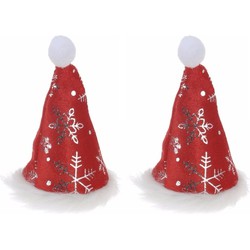 2x stuks kleine kerstmutsjes met sneeuwvlokken op clip - Kerstmutsen