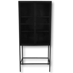 HSM Collection-Vitrinekast Manhattan 2 Deur-80x45x180-Zwart-Metaal/Glas