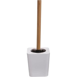 5five Toiletborstel met houder - wit - kunststof/bamboe - 38 cm - Toiletborstels
