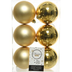 6x Kunststof kerstballen glanzend/mat goud 8 cm kerstboom versiering/decoratie goud - Kerstbal