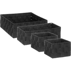 Set van 4x gevlochten opbergmanden - zwart - Kast/badkamer - Opbergmanden