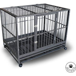 4animalz® Heavy Duty Hondenbench Hammerite L met wielen 92x62x75 cm