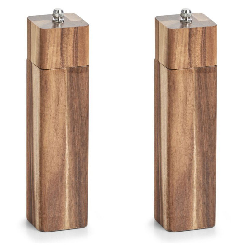 2x Peper/zout molens van hout 21 cm - Peper en zoutstel - 