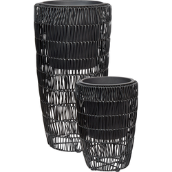 CHELONE - Bloempot set van 2 - Zwart - PE rotan