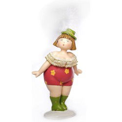 Inware Home beeldje dikke dame staand - jurk rood - 20 cm - Beeldjes