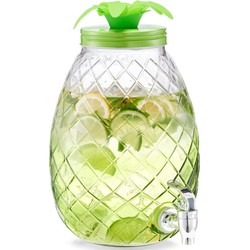 1x Groene glazen drankdispensers ananas 4,5 liter - Drankdispensers