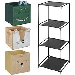 5Five Kastmandjes/opberg mandjes - 3x stuks van 29L - Dieren gezicht prints - In rekje 68 x 68 cm - Opbergmanden