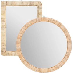 Set van 2x spiegels/wandspiegels rotan beige - Spiegels