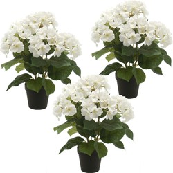 Set van 3x stuks hortensia kunstplant in kunststof pot - wit - 40 cm - Hydrangea Macrophylla - Kunstplanten