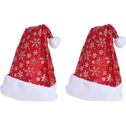 2x Rode kerstmutsen met sneeuwvlokken voor volwassenen - Kerstmutsen