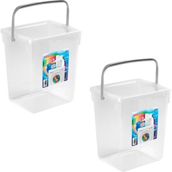 2x stuks opslagboxen/emmers kunststof met deksel transparant 5 liter 20 x 17 x 23 cm - Voorraadblikken