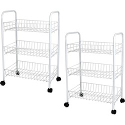 Set van 2x stuks witte keuken trolleys met manden 40 x 26 x 62 cm - Opberg trolley