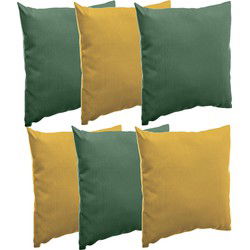 Bank/sier/tuin kussens voor binnen/buiten set 6x stuks groen/geel 40 x 40 cm - Sierkussens