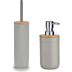 Toilet spullen set - Toiletborstel met zeeppompje - kunststof - lichtgrijs - Badkameraccessoireset