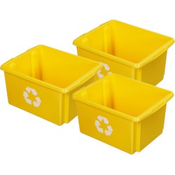 Sunware Opslagbox - 3 stuks - kunststof 32 liter geel 45 x 36 x 24 cm - Opbergbox