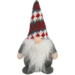 Pluche gnome/dwerg/kabouter decoratie pop/knuffel kleding grijs en muts 26 x 11 cm - Kerstman pop