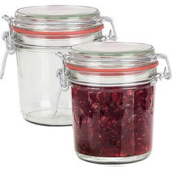 Weckpot/inmaakpot - 2x - glas - 400 ml - beugelsluiting - transparant - Weckpotten